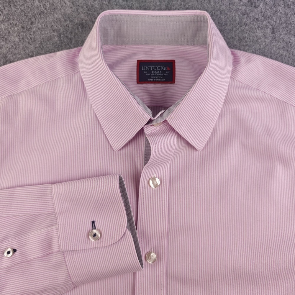 Untuckit Shirt Mens Small Pink Striped Long Sleeve Cotton Button Up